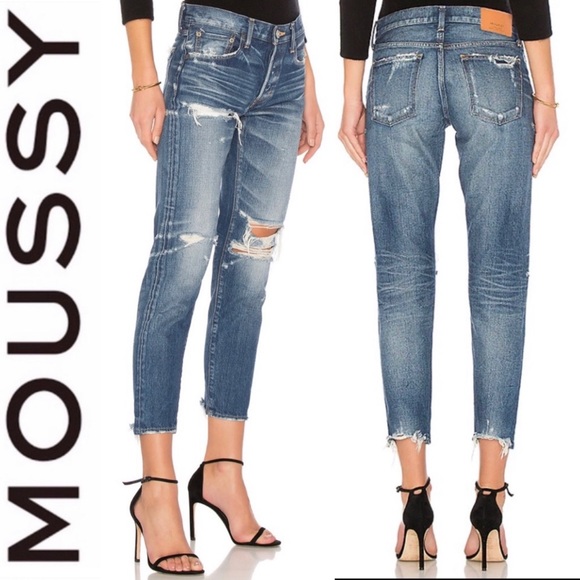 Moussy Vintage Ideal Tapered Jeans in Blue Size 25 Distressed Japanese Denim - Picture 3 of 16